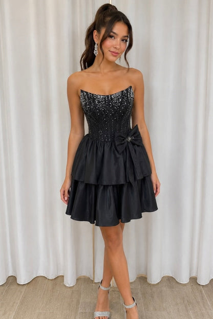 Strapless Beaded Corset Tiered Mini Dress