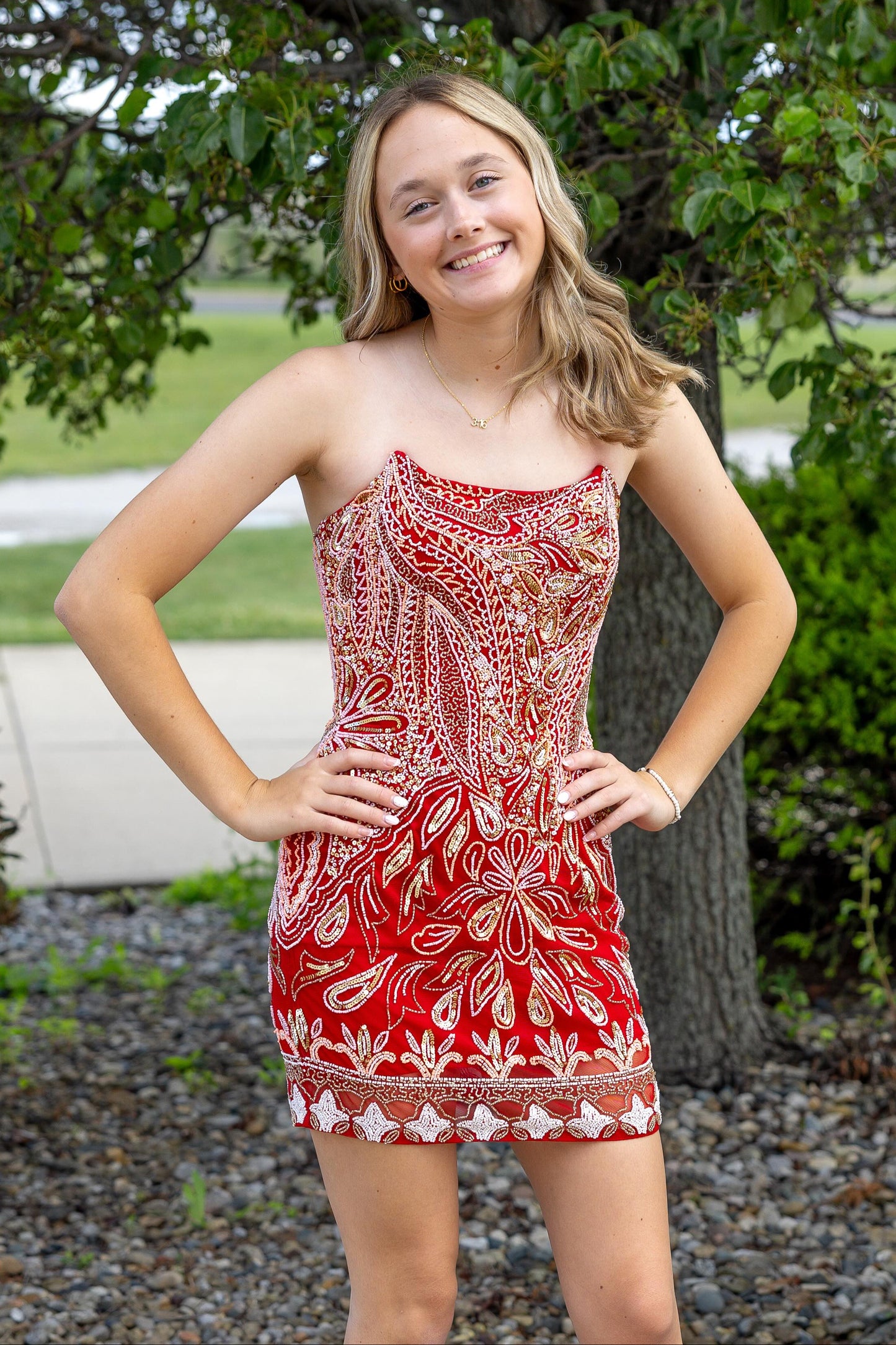 Strapless Beaded Corset Back Mini Dress