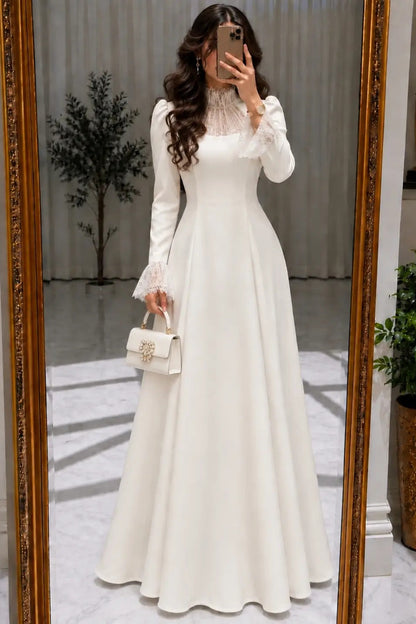 A-Line Gown with Illusion Lace Neckline & Cuffs