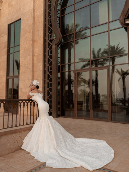 Off-the-Shoulder 3D Floral Mermaid Wedding Dress