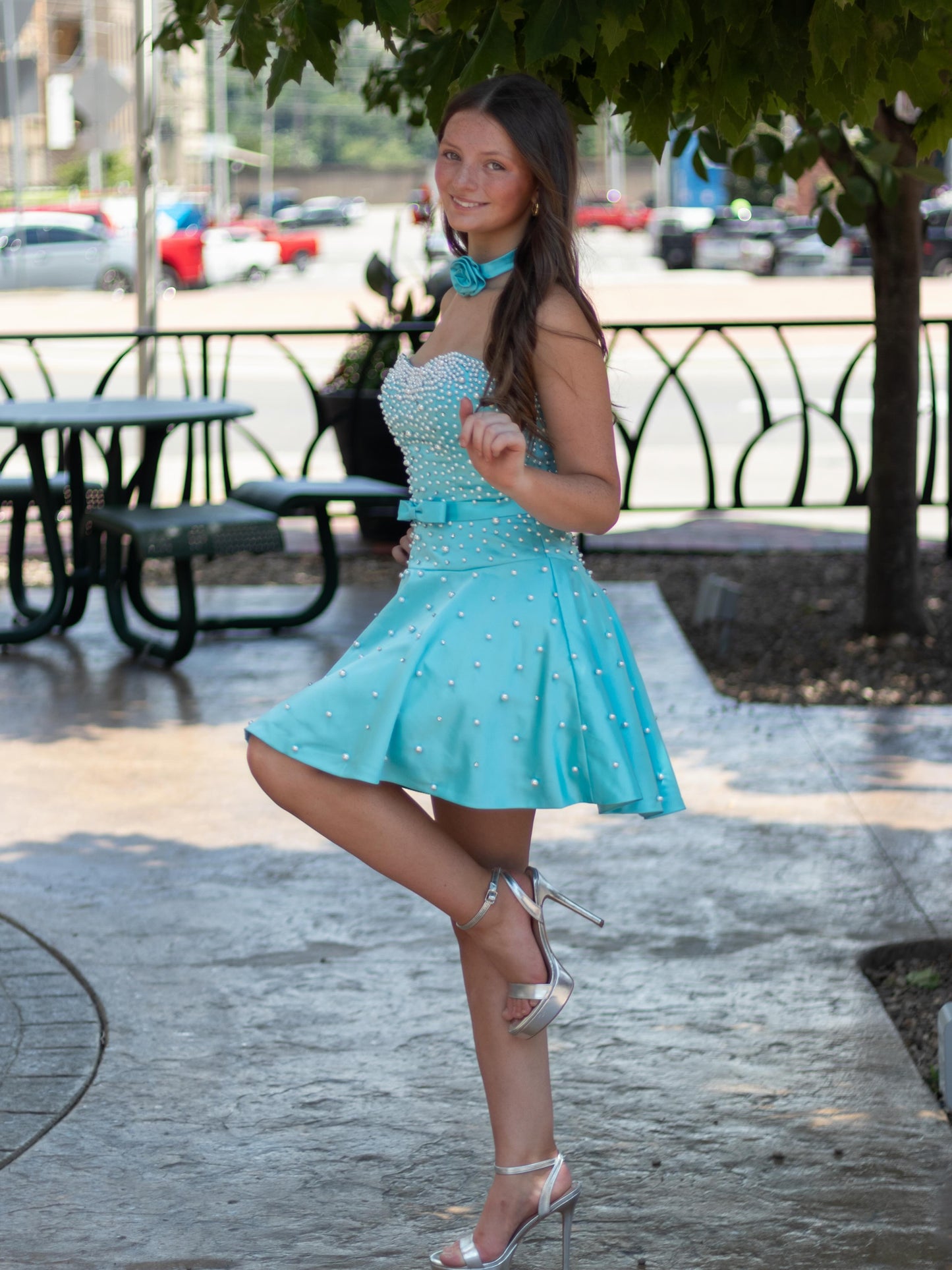 Strapless Sweetheart Pearl A-Line Homecoming Dress