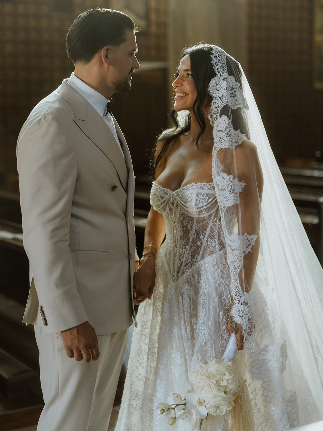 Corset Lace A-Line Wedding Dress with Pearl Beading