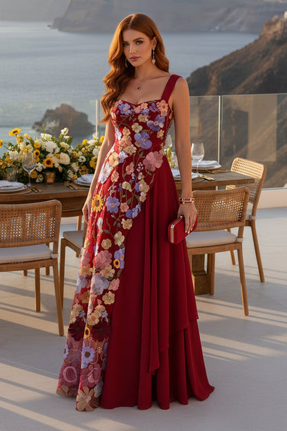 Floral Embroidered A-Line Evening Gown