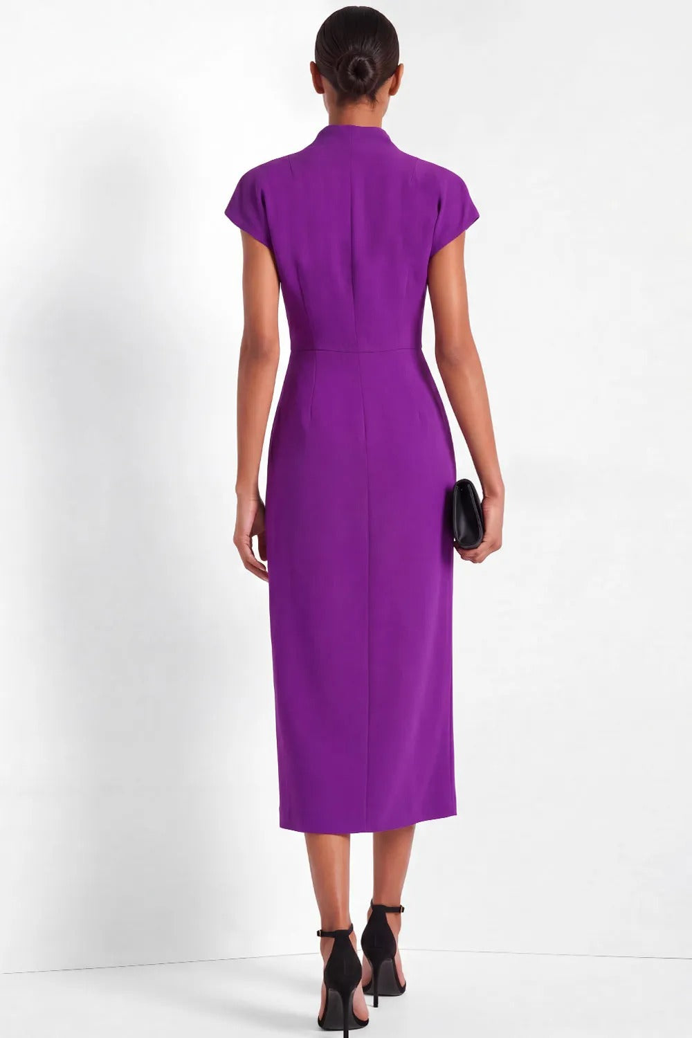 Collared Cap Sleeve Wrap Midi Dress