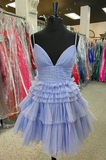 Tiered Ruffle Glitter Tulle Short Dress