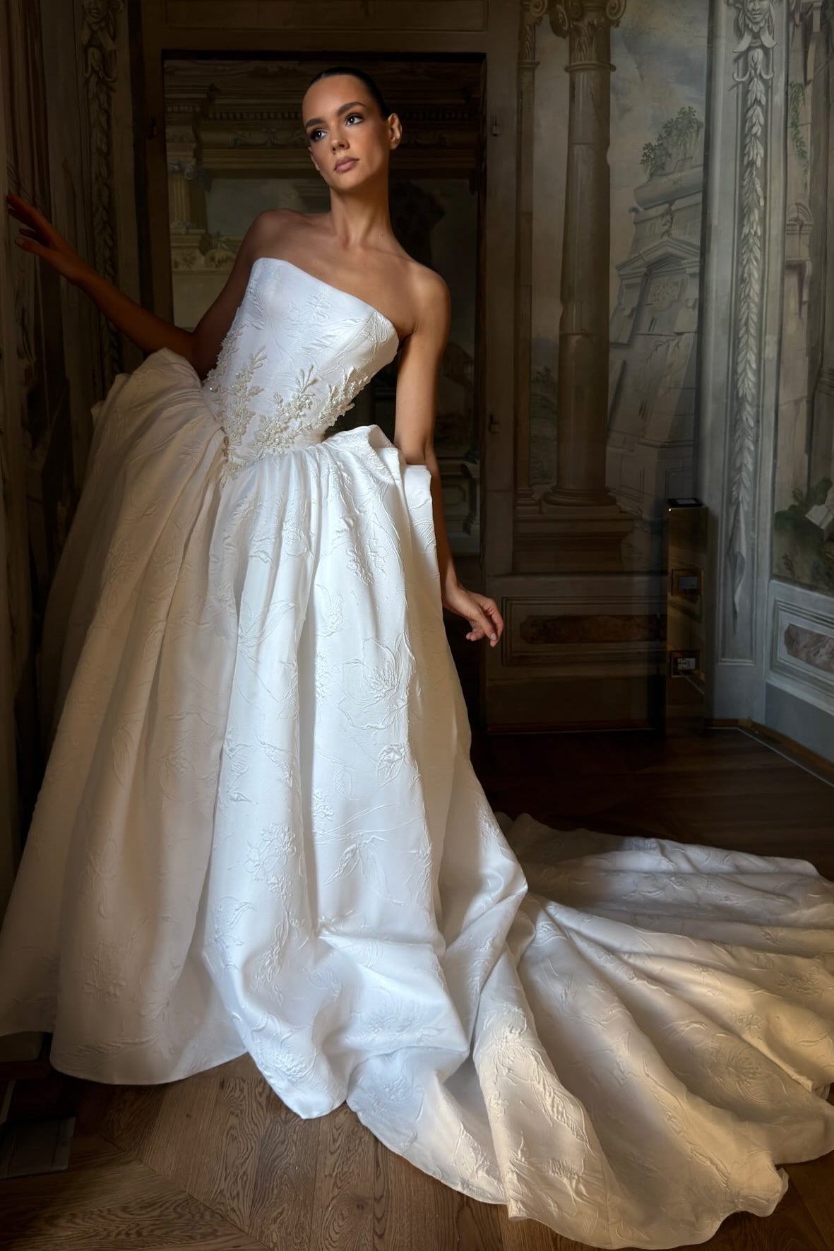 Strapless Jacquard Ball Gown Wedding Dress