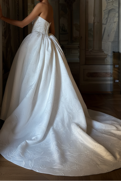 Strapless Jacquard Ball Gown Wedding Dress