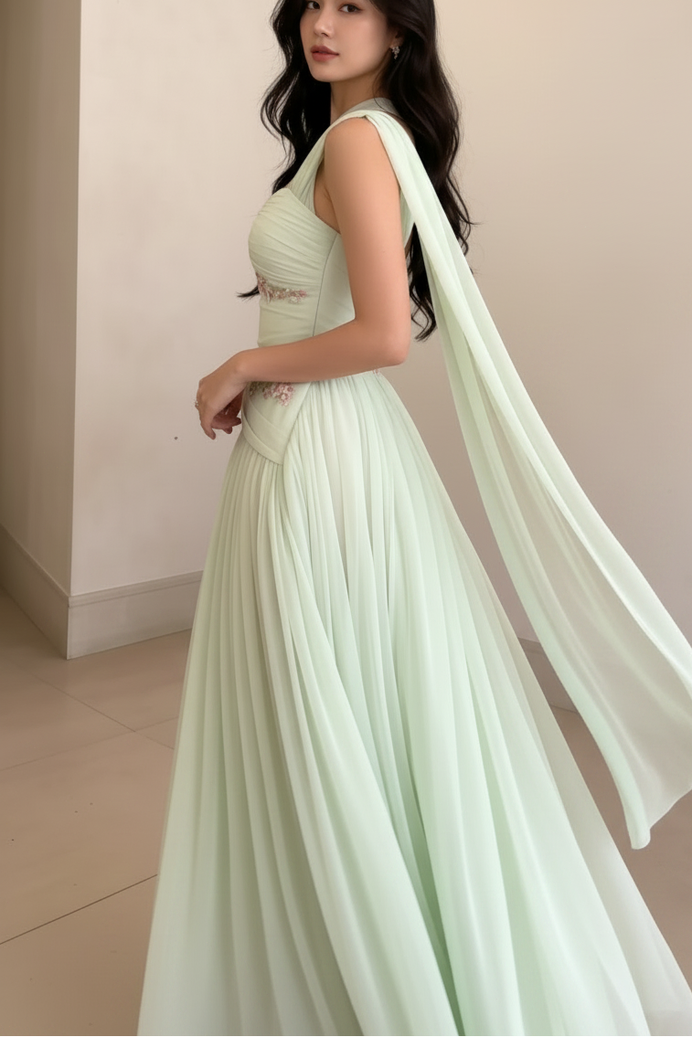 Floral Embroidered Cutout Gown with Pleated Skirt