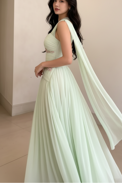 Floral Embroidered Cutout Gown with Pleated Skirt