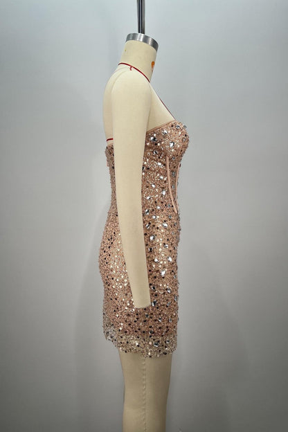 Rhinestone Corset Strapless Bodycon Mini Dress