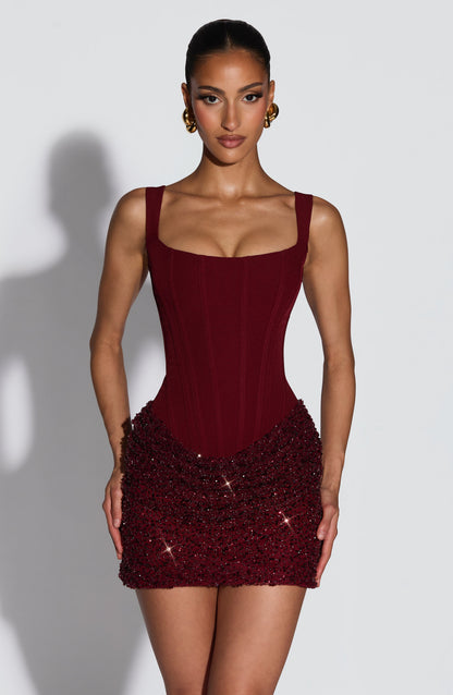 Square Neck Corset Mini Dress with Textured Skirt