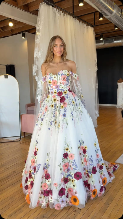 Floral Applique Off-Shoulder Ball Gown