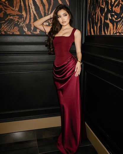 Corset Bodice Satin Mermaid Gown with Ruched Skirt