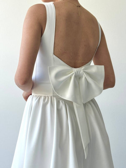 Square Neck A-Line Mini Dress with Statement Bow