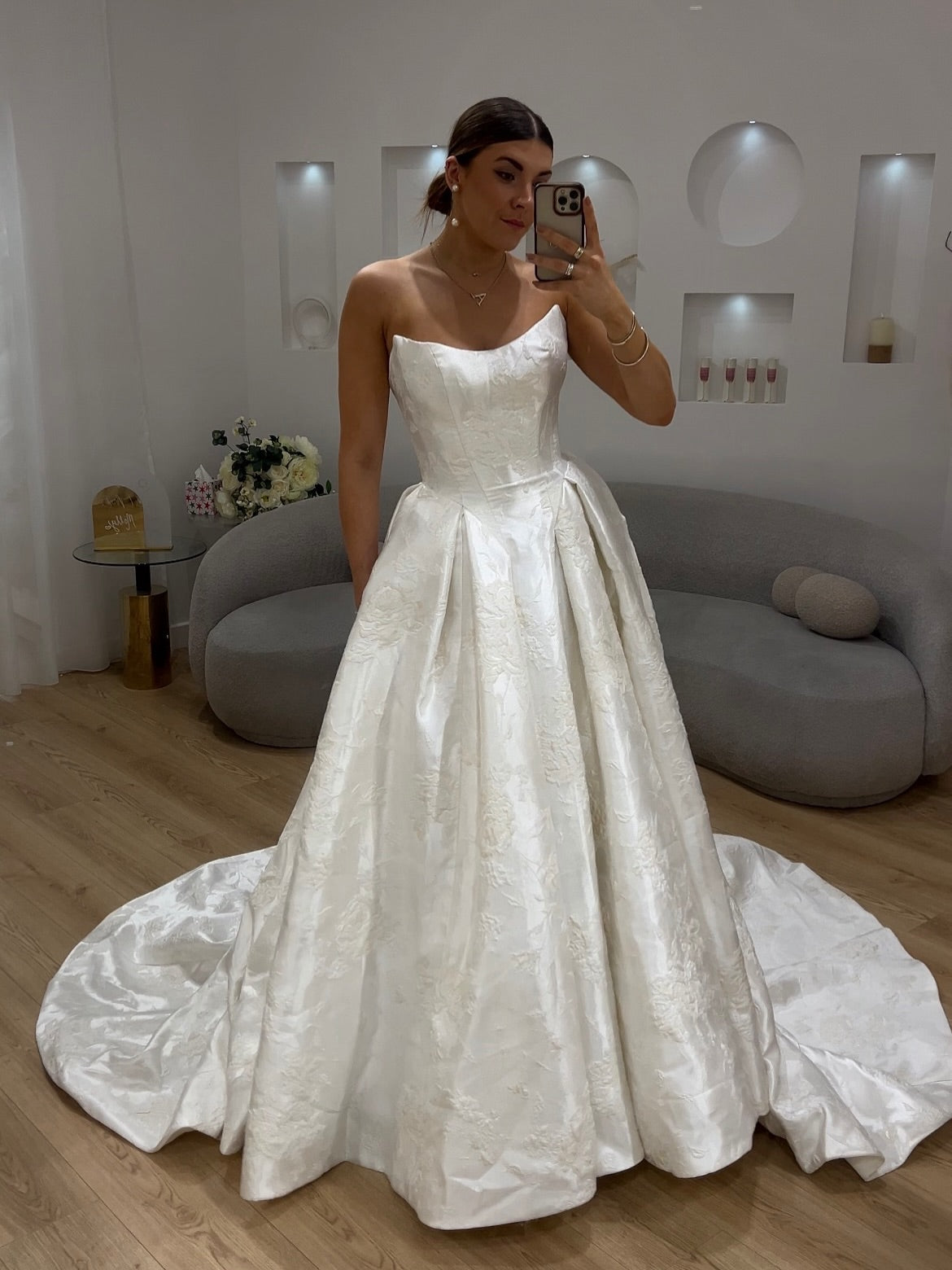 Strapless Jacquard Ball Gown Wedding Dress