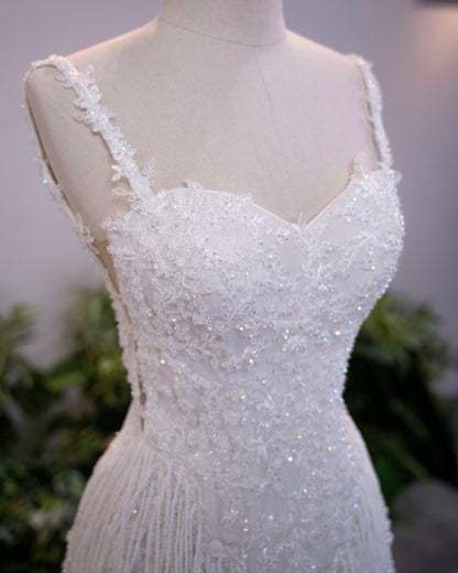 Fringe Beaded Sweetheart Mini Wedding Dress