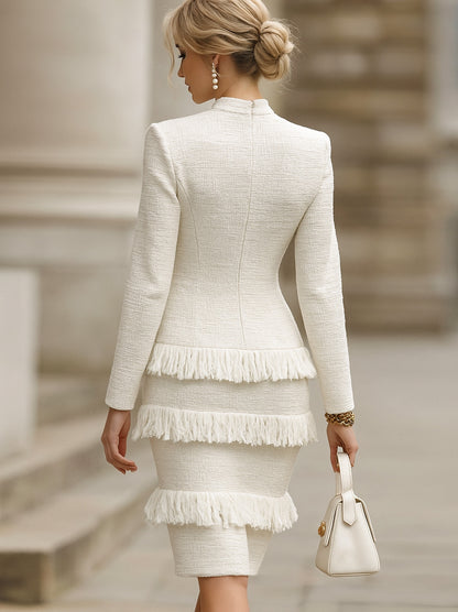 Tweed Tiered Fringe Knee-Length Sheath Dress