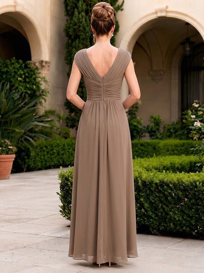 V-Neck High-Low Chiffon Mother of the Bride Dress