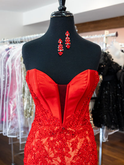 Strapless Sweetheart Lace Mini Cocktail Dress