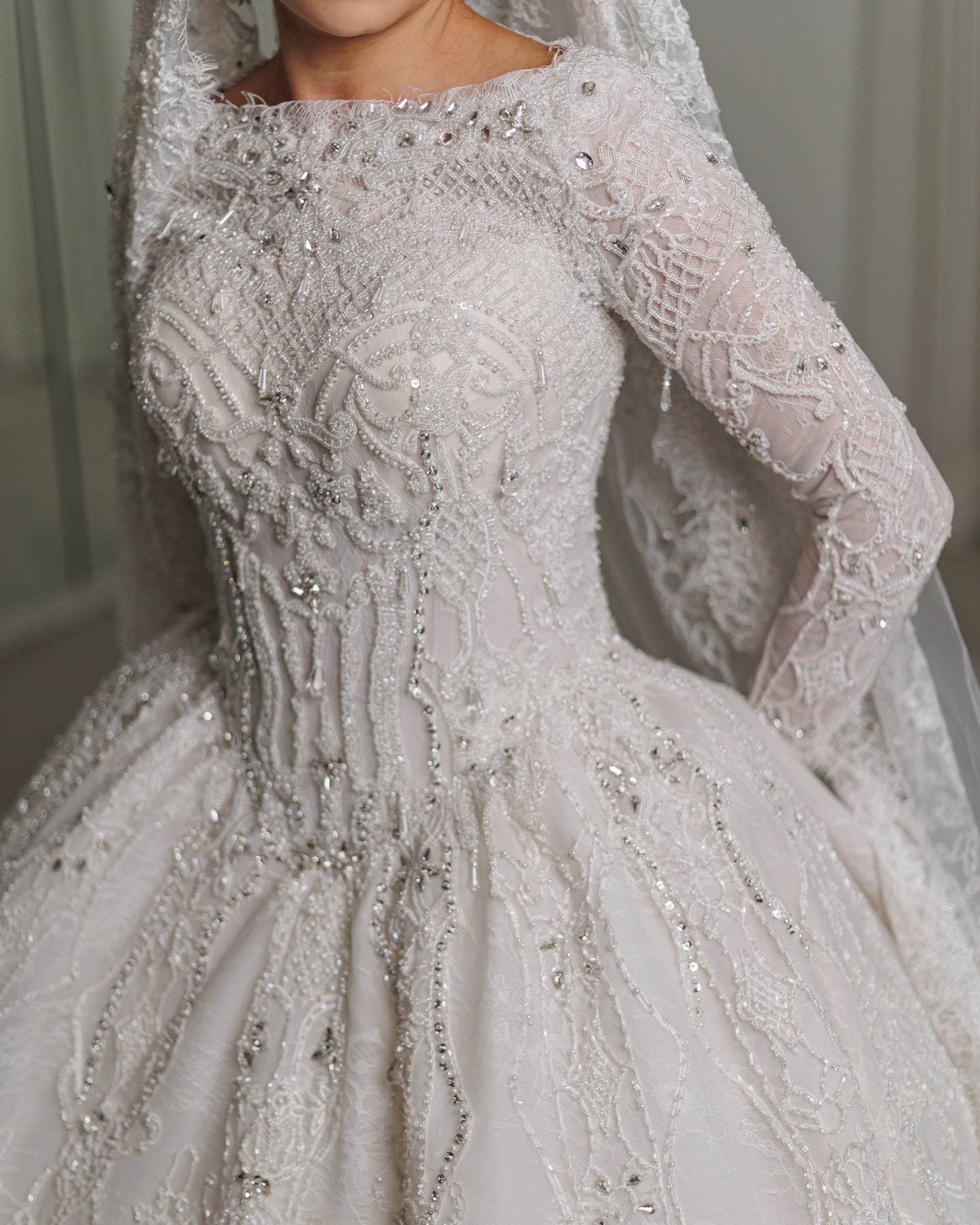 Cathedral Train Long Sleeve Lace Ball Gown Wedding Dress