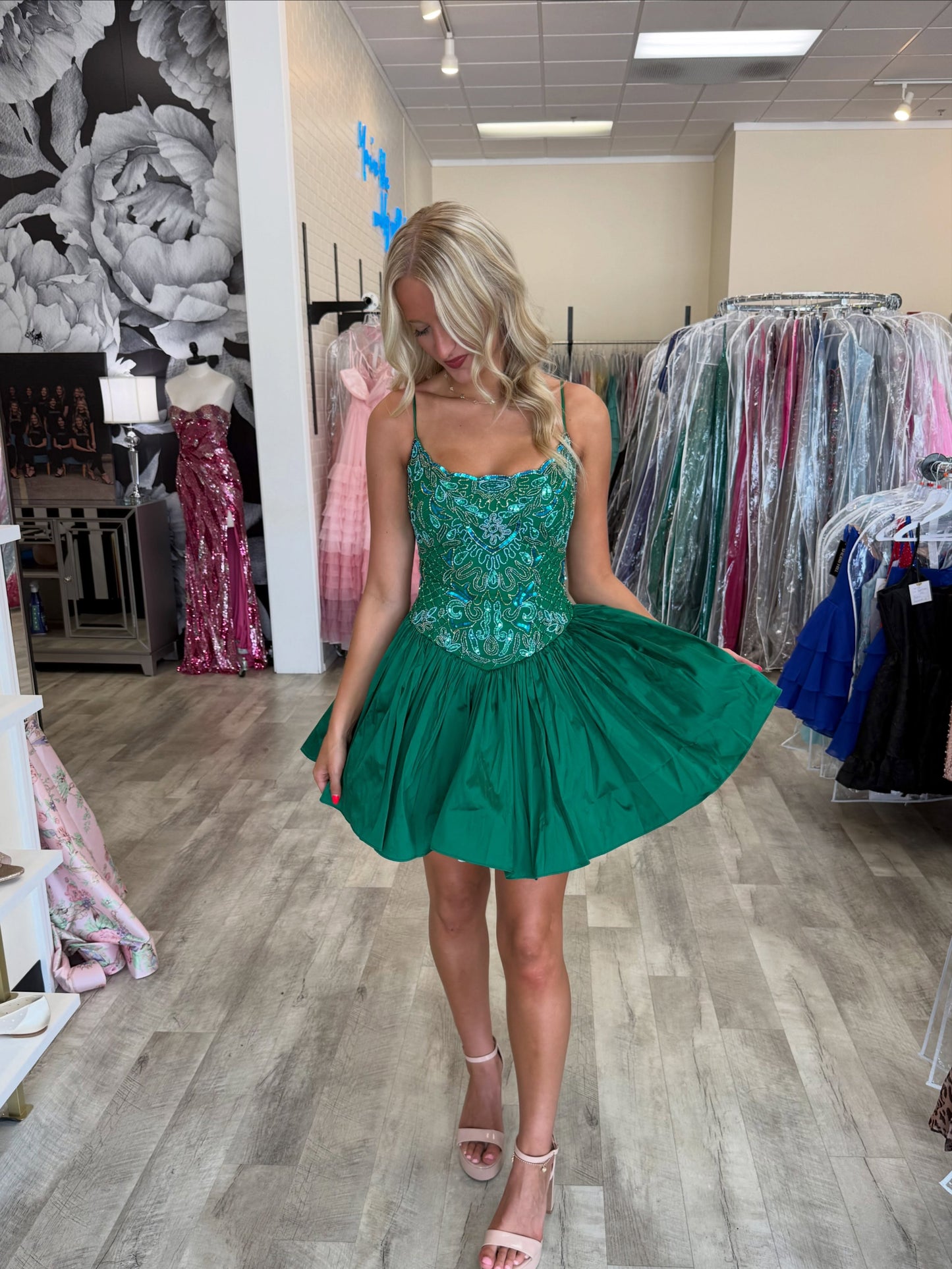 Beaded Bodice Fit and Flare Mini Dress