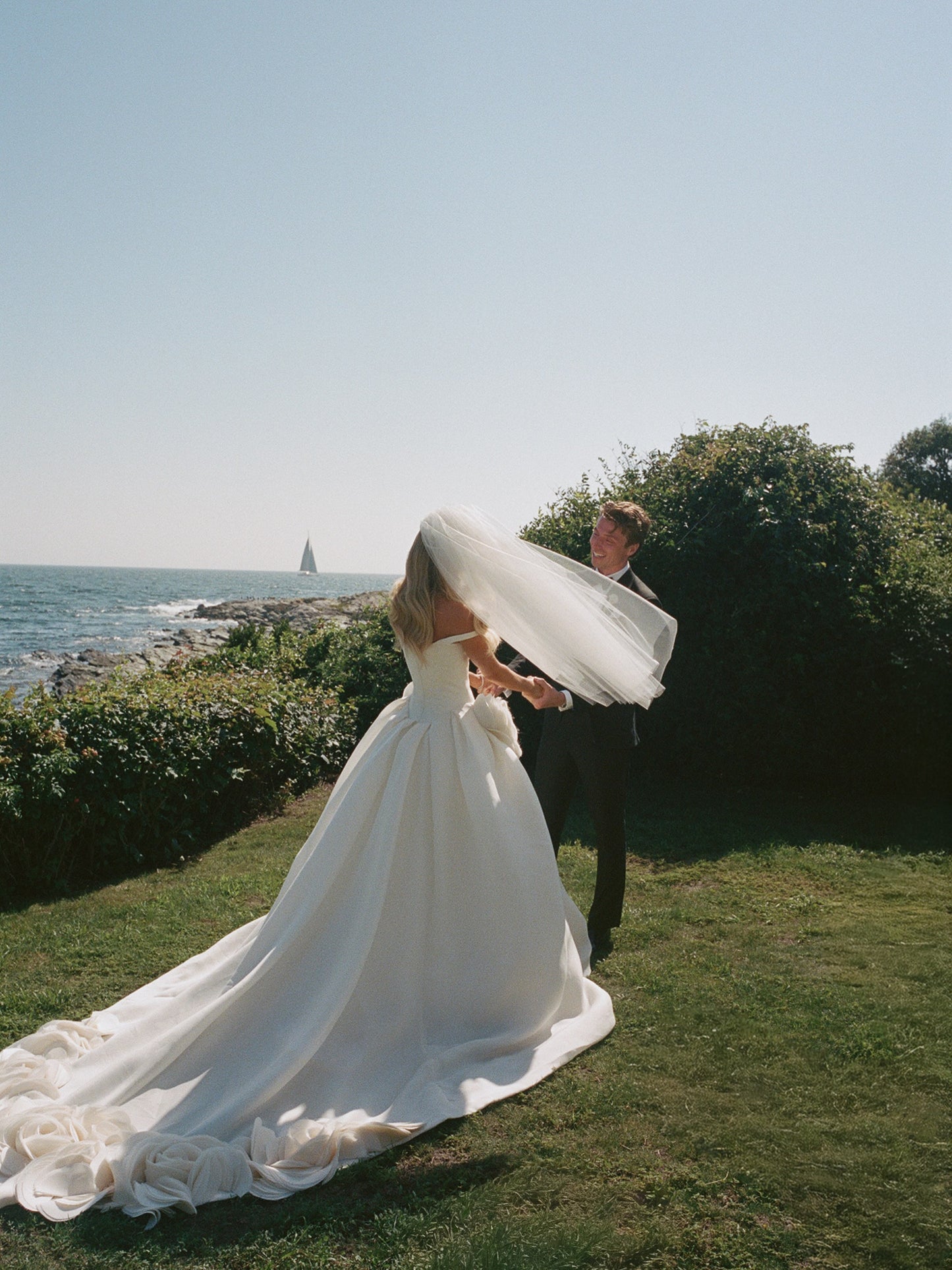 Off-the-Shoulder 3D Rosette Ball Gown Wedding Dress