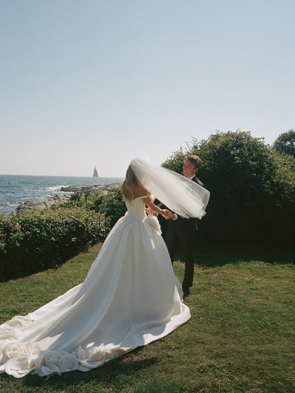 Off-the-Shoulder 3D Rosette Ball Gown Wedding Dress