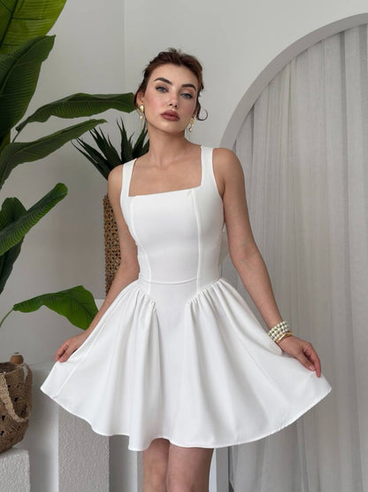 Square Neck A-Line Mini Dress with Statement Bow