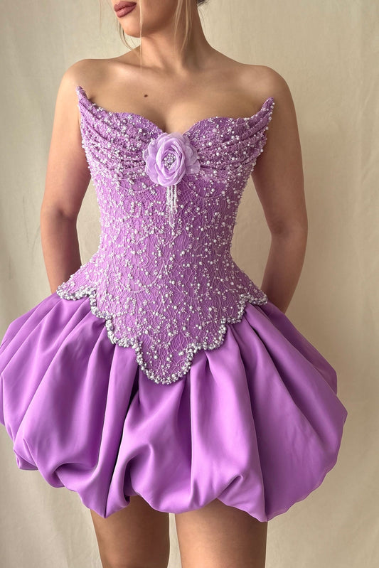 Strapless Pearl Corset Bubble Mini Dress
