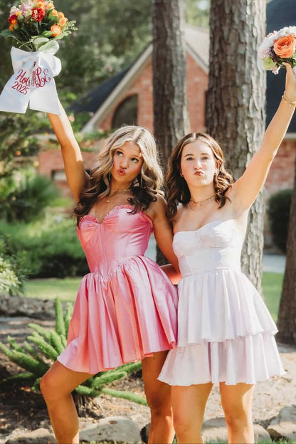 Strapless Corset Satin A-Line Homecoming Dress