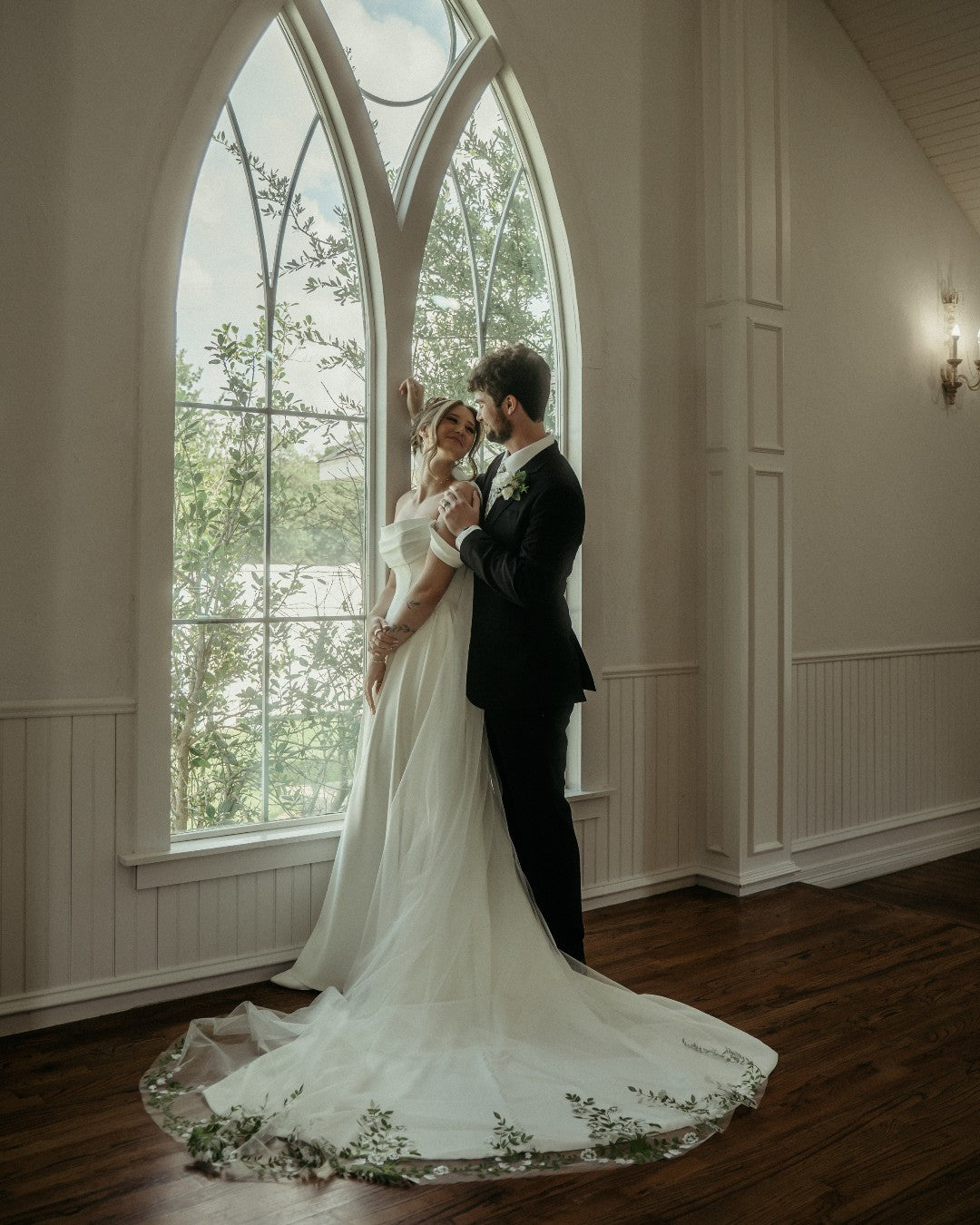 Strapless Wedding Gown with Floral Embroidered Train