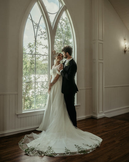 Strapless Wedding Gown with Floral Embroidered Train