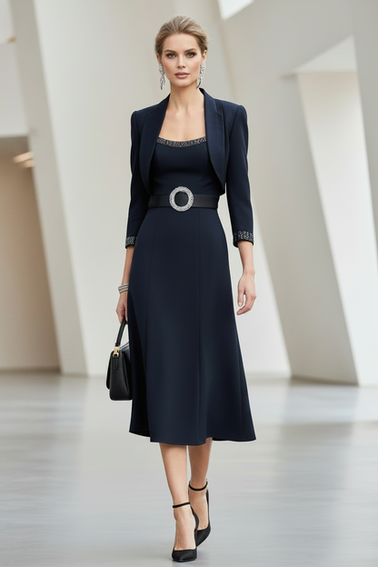 Embellished Neck Midi Dress with Jacket