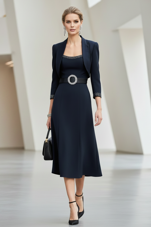 Embellished Neck Midi Dress with Jacket