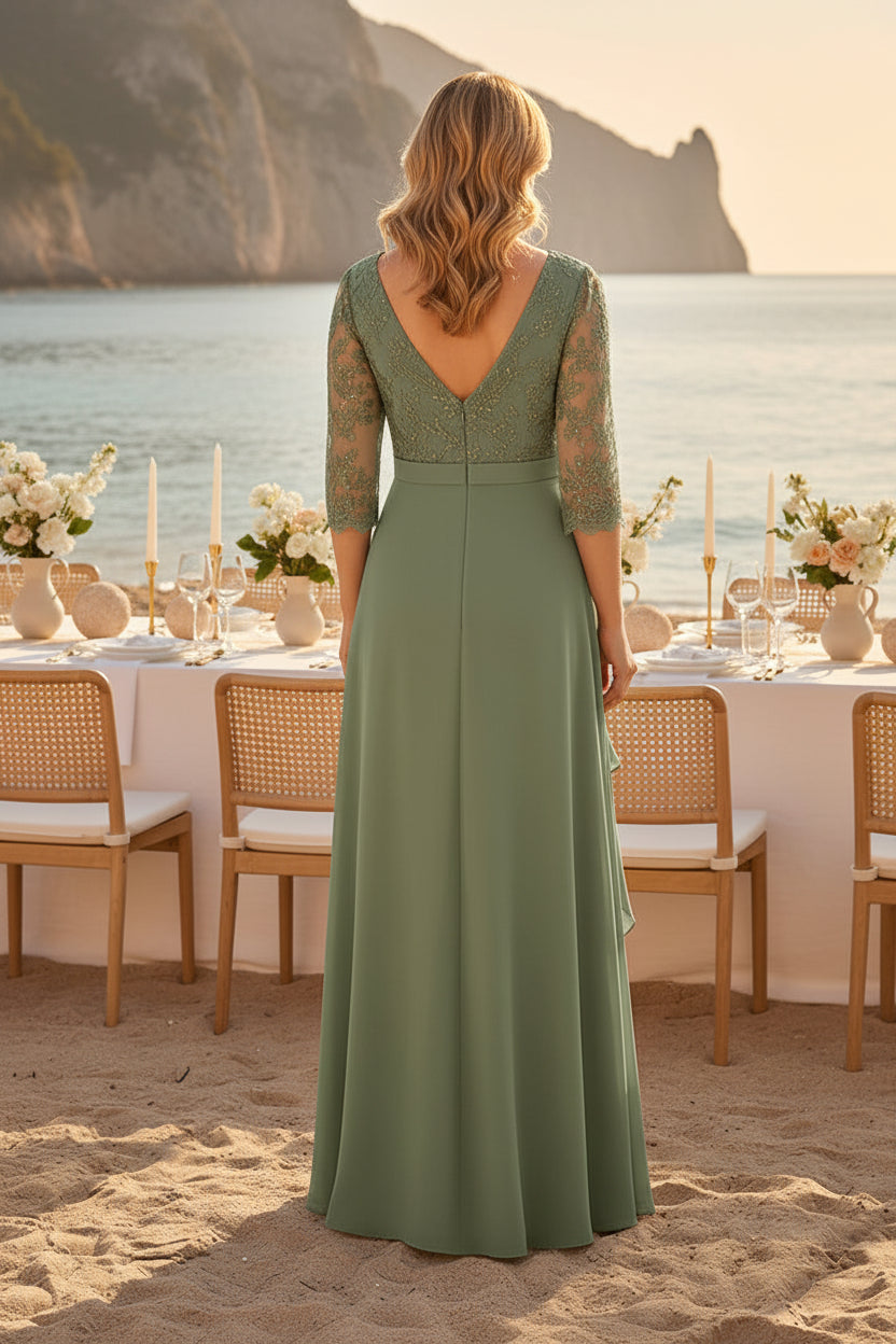 Elegant Lace A-Line Evening Dress with 3/4 Sleeves