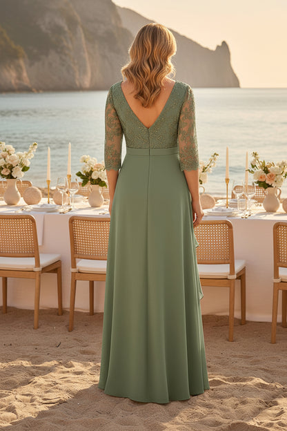 Elegant Lace A-Line Evening Dress with 3/4 Sleeves