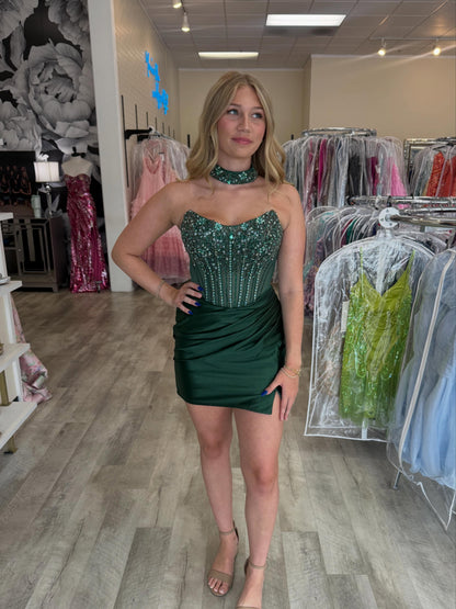 Beaded Corset Satin Mini Homecoming Dress