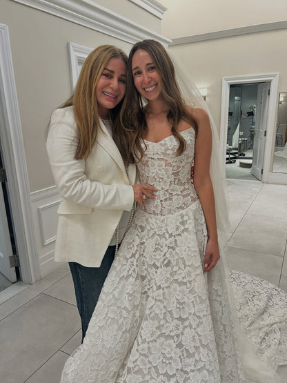 Strapless Floral Lace A-Line Wedding Dress