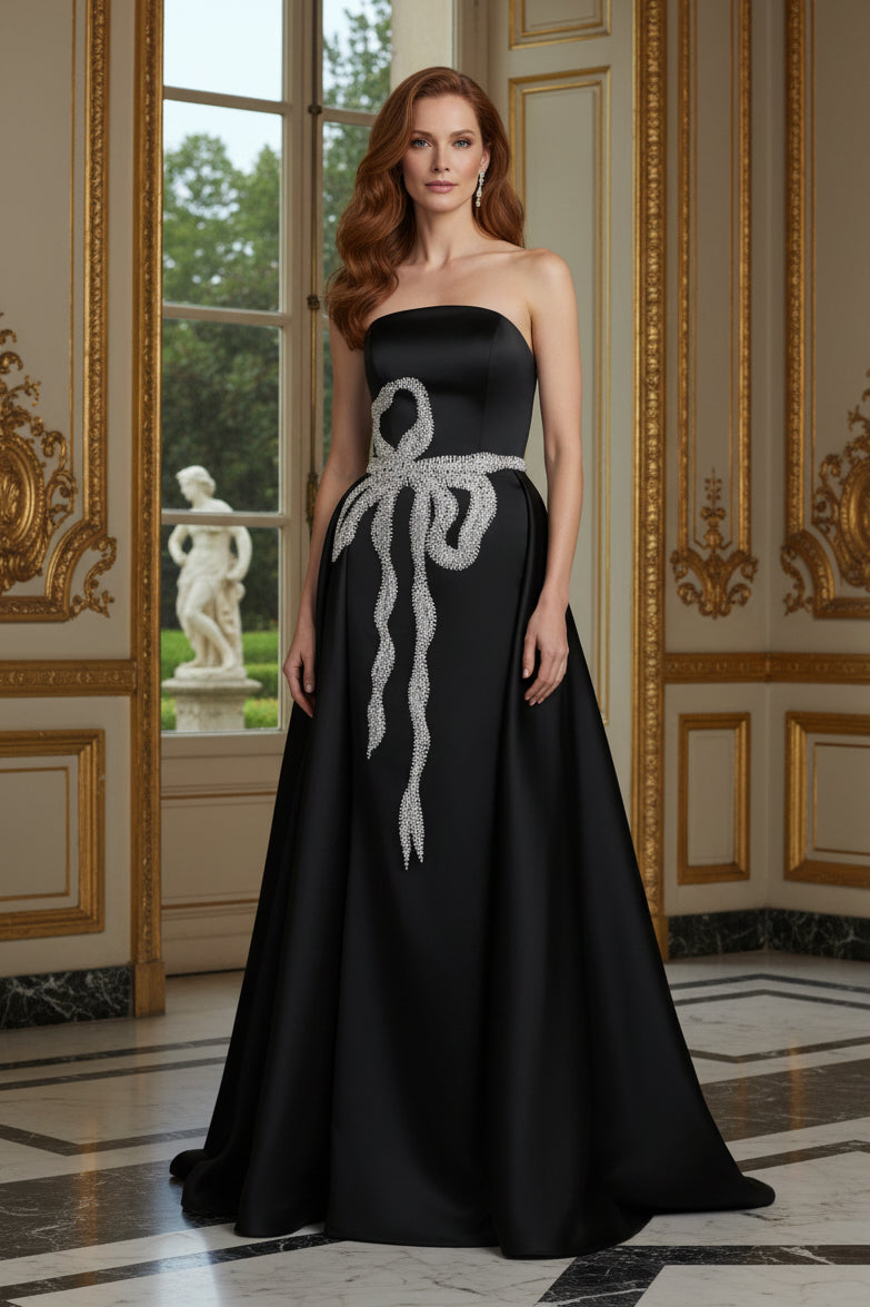 Strapless Gown with Beaded Bow and Overskirt