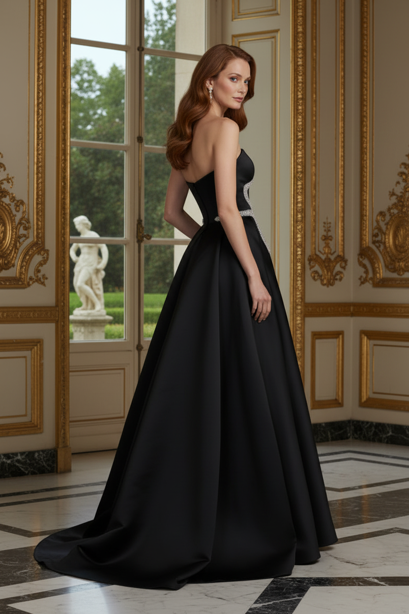 Strapless Gown with Beaded Bow and Overskirt