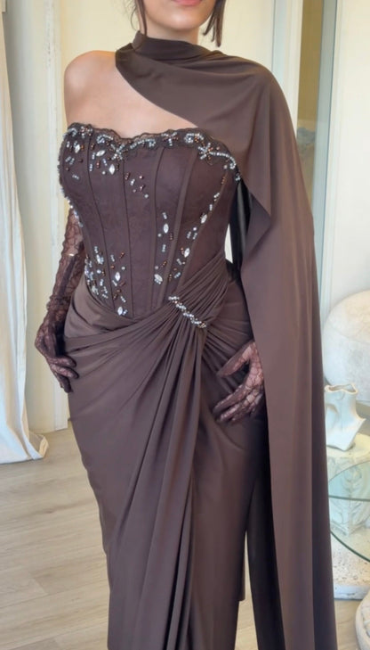 Corset Gown with Scarf Neckline and Gloves