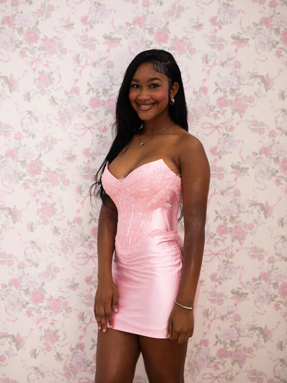 Strapless Lace Corset Mini Dress with Lace-Up Back
