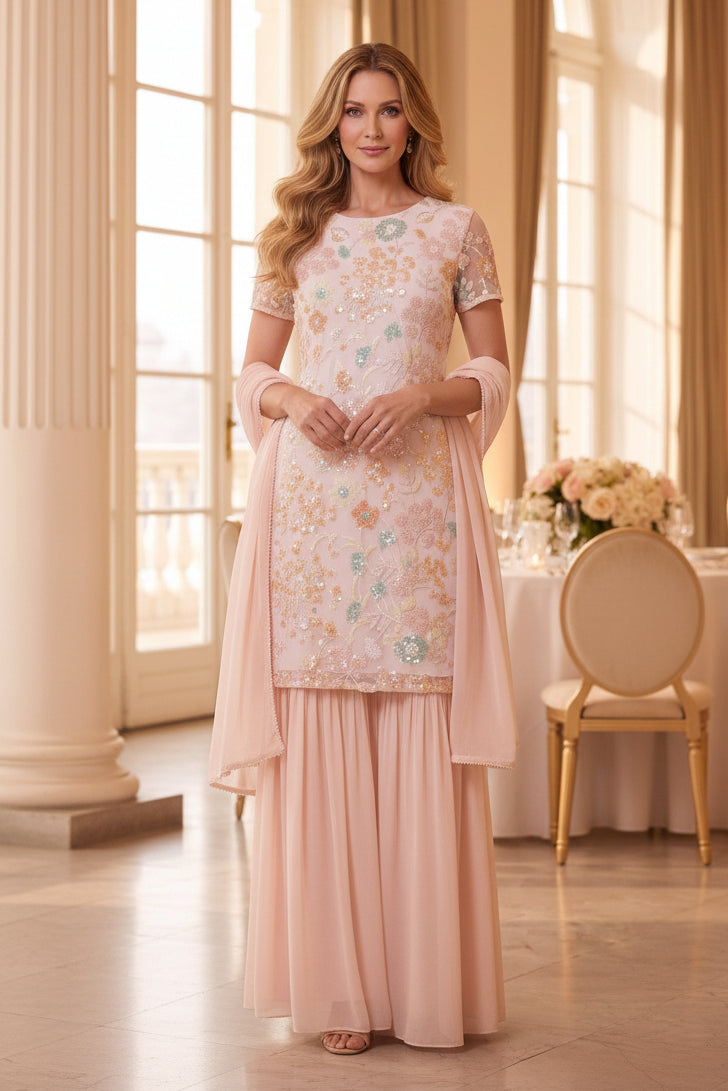 Embroidered Sequin Tunic & Palazzo Pants Set with Dupatta