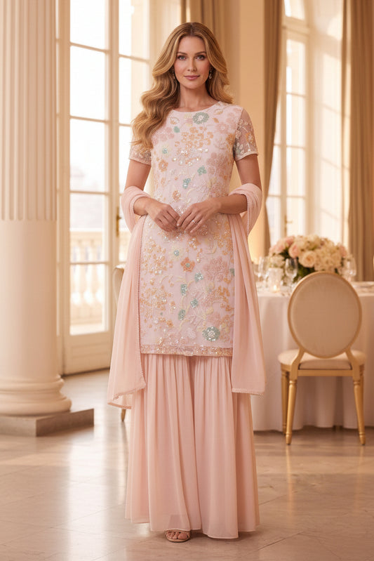 Embroidered Sequin Tunic & Palazzo Pants Set with Dupatta