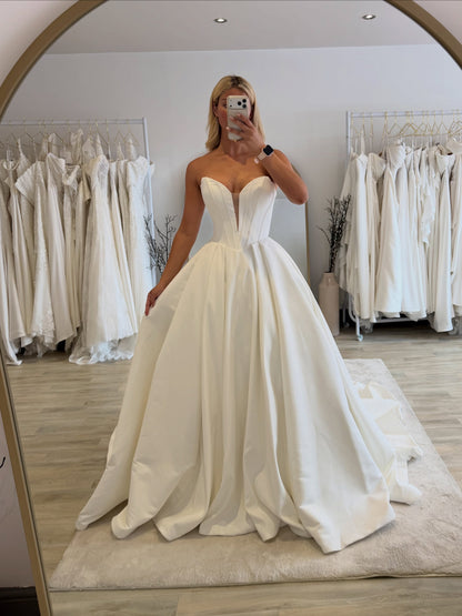 Plunging Corset Satin Ball Gown Wedding Dress