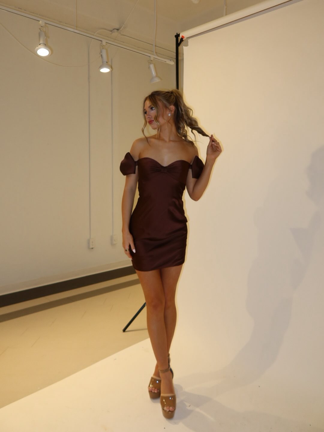 Sweetheart Bow Sleeve Satin Bodycon Mini Dress
