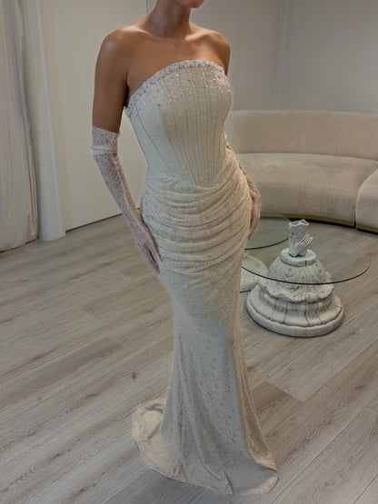 Strapless Lace Corset Mermaid Gown with Gloves