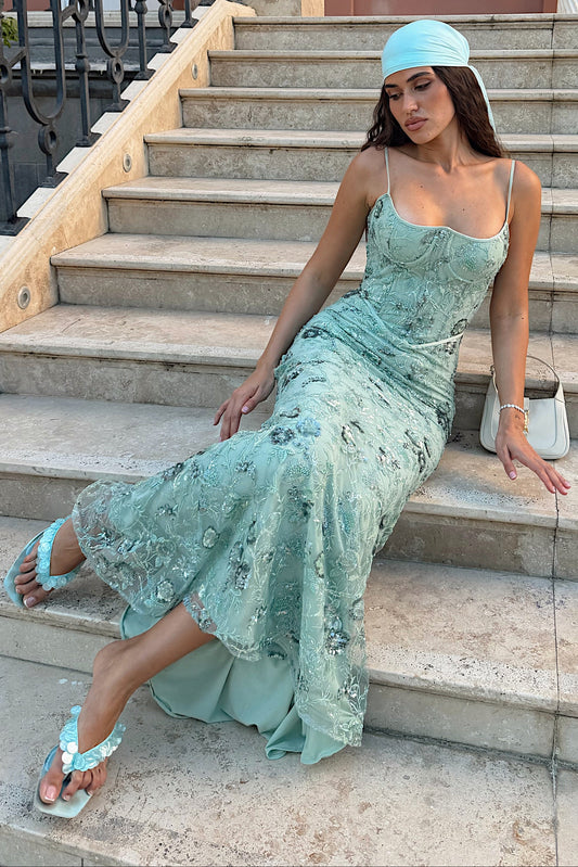 Sequin Lace Corset Mermaid Evening Gown