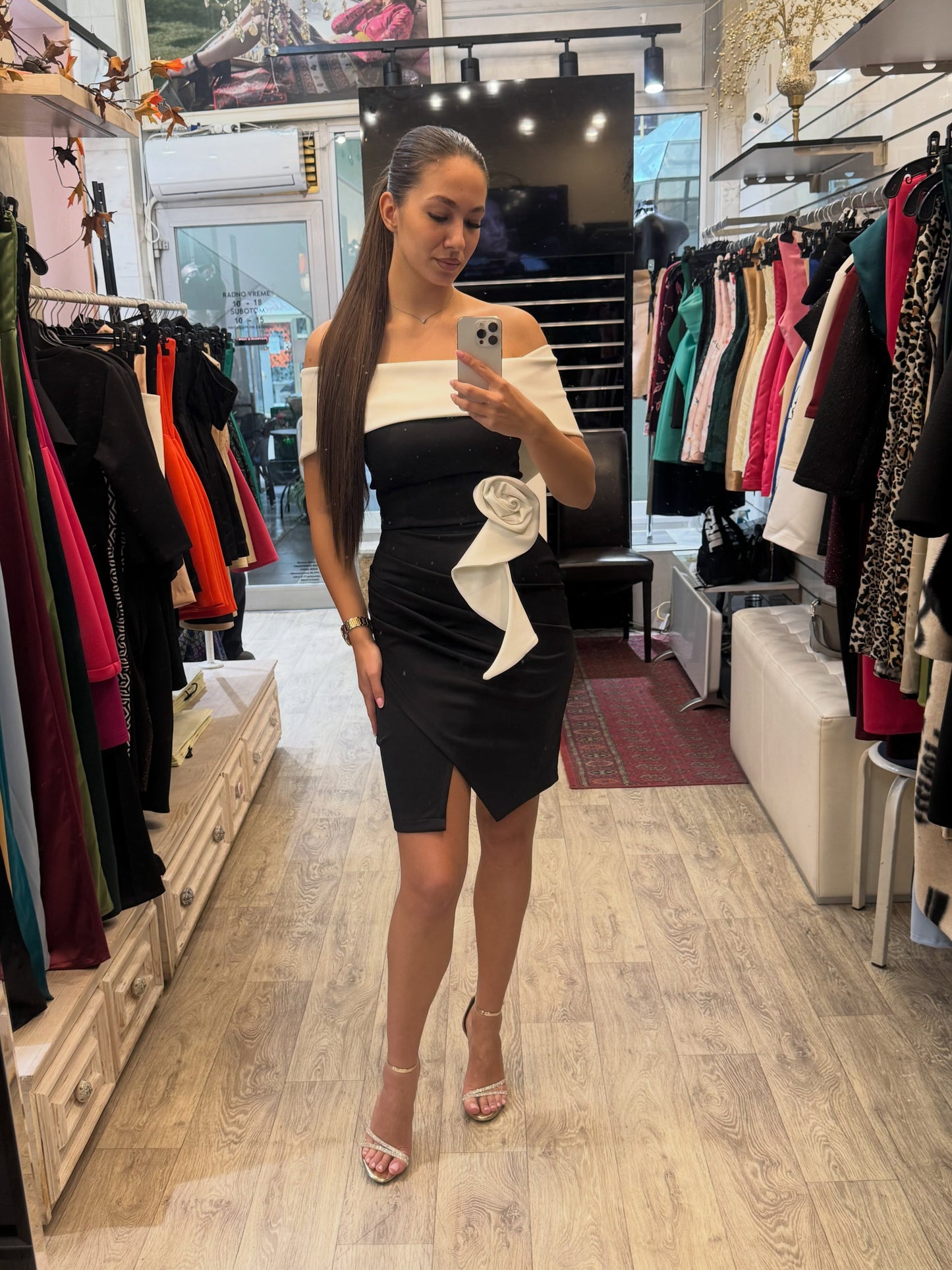 Off-Shoulder Wrap Mini Dress with 3D Flower Detail