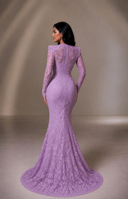 Long Sleeve Lace Mermaid Evening Gown with Train